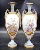 Pair antique hand painted footed Mantle Vases