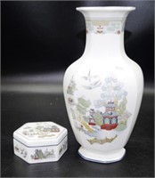 Wedgwood "Chinese Legend" vase & trinket box