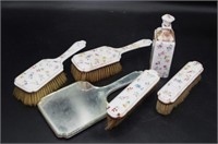 Six piece French porcelain dressing table set