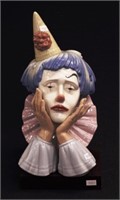 Lladro "Jester" Clown figurine on timber stand