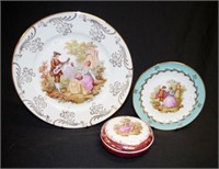 Three painted Limoges decorative pieces