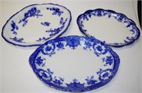 Three various early English flow blue platters
