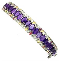 Natural Untreated  Amethyst & Sapphire Bangle