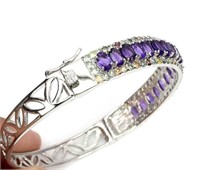 Natural Untreated  Amethyst & Sapphire Bangle