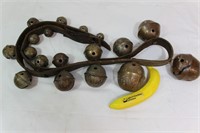 Antique 18-Brass Sleigh Bells Leather Strap