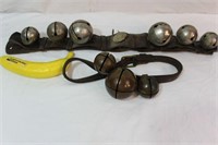 2 Pcs. Antique Brass Sleigh Bells Leather Straps