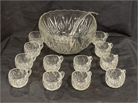 CUT GLASS PUNCH BOWL AND CUPS