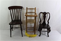 3 Vintage Wooden/Rush Doll Chairs+