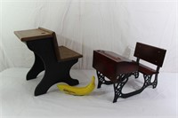 Pair Vtg. Wood & Iron Doll School Desks