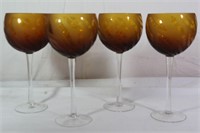 4 Frosted Amber Glass Wine Snifters