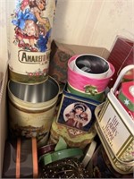 Box of Antique Metal Tins