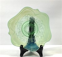 7" Green Opalescent Floral Bowl