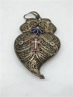 STERLING SILVER FILIGREE 3" - CROSS & FLOWER