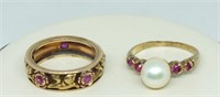 14K GOLD RINGS/PEAL AND RUBYS