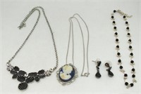 CONTEMPORARY NECKLACES, EARRINGS/ CAMEO