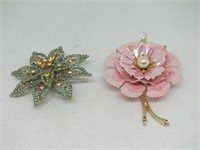 TWO LARGE COSTUME BROOCHES