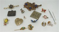 VINTAGE STICK PINS,BROOCHES,AND BEE PIN