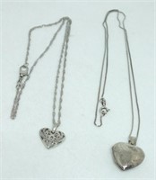 2 STERLING SILVER HEART NECKLACES