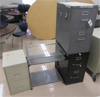 (3) 2 Drawer filing cabinets with glass top