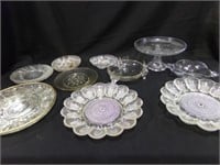 Clear Glass Egg Plates (3), Dishes (2 boxes)
