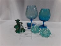 Blue Glass Candleholders, Vases (7)