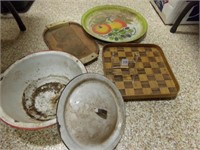 Platters (3), Enamelware Bowl, Lid