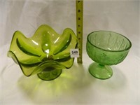 Green Glass; Bowls; Vases;(6)