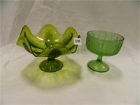 Green Glass; Bowls; Vases;(6)