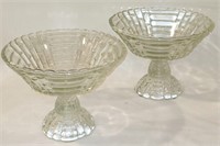 2 Vintage Basket Weave Glass Pedestal Bowls