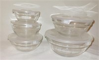 5 Vtg Clear Glass Nesting Bowl Set w/ Lids