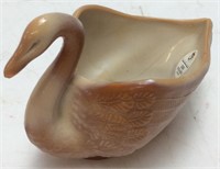 FENTON CHOCOLATE GLASS SWAN WITH LABEL