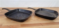 Pair of Unmarked Wagner Thumb Grip Square Skillets
