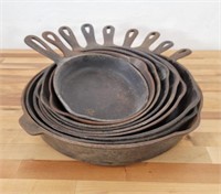 9pc Set of Antique Cast Iron Pans #12 - #3