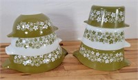 Vintage Pyrex Green Spring Blossom Mixing Bowl Set