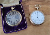 2pc Antique Gold Plate Pocket Watches - Lot 1