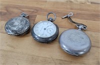 3pc Antique Coin Silver Pocket Watches - Lot 6