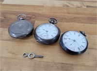 3pc Antique Coin Silver Pocket Watches - Lot 7