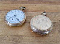 2pc Antique Gold Plate Pocket Watches - Lot 8