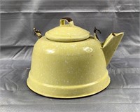 Vintage 8" Tin Yellow Graniteware Teapot
