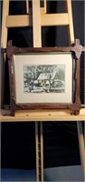 Vintage framed Winter scene 16 3/4" × 15"