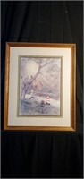 Boy's Fishing print R. Adain 17.5" × 21.5"