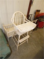 ANTIQUE BABY BED & HIGH CHAIR
