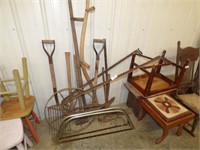 OLD GARDEN PLOW AND YARD TOOLS