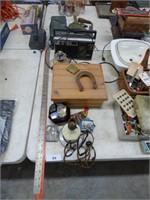 YARD STICKS, RADIO, LAMP, JEWELRY & WOOD BOX