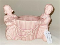 Vtg Pink Pottery Planter - Jack & Jill Well Bucket