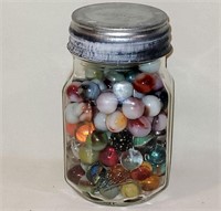 Vintage Pint Ball Jar of Collectible Marbles