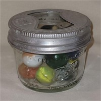 Vintage Half Pint Ball Jar of Shooter Marbles