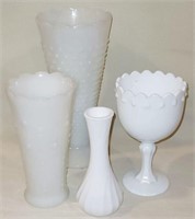 4 Vintage Milk Glass Vases - Hoosier Glass