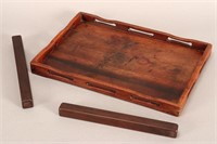 Chinese Wooden Scholars Tray and Scroll Weights,