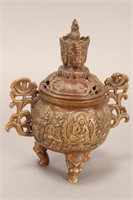 Sino Tibetan Gilt Bronze Censer and Cover,